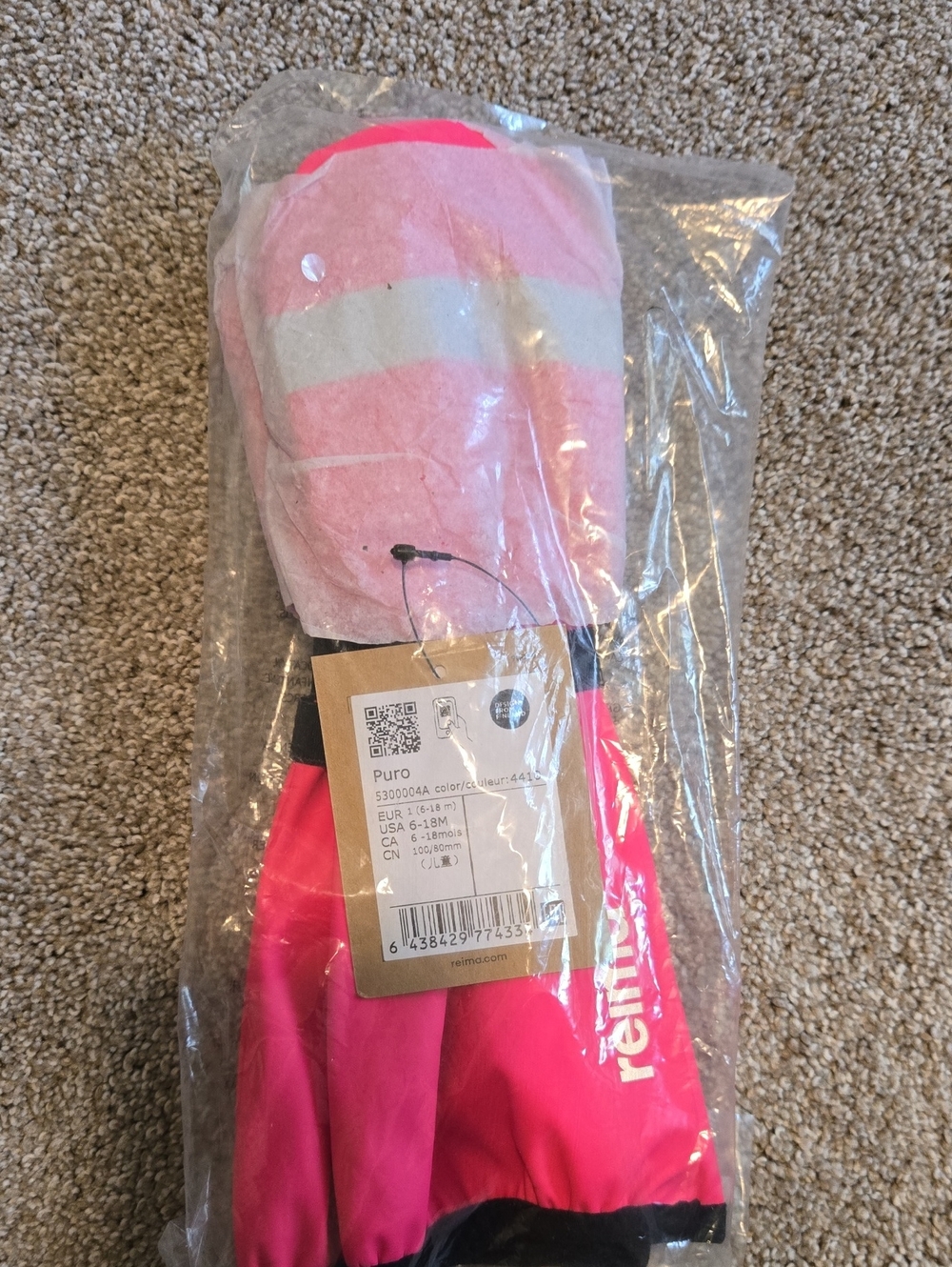 Reima Pink Waterproof Cotton Lined Gloves - Puro 6-18 Months